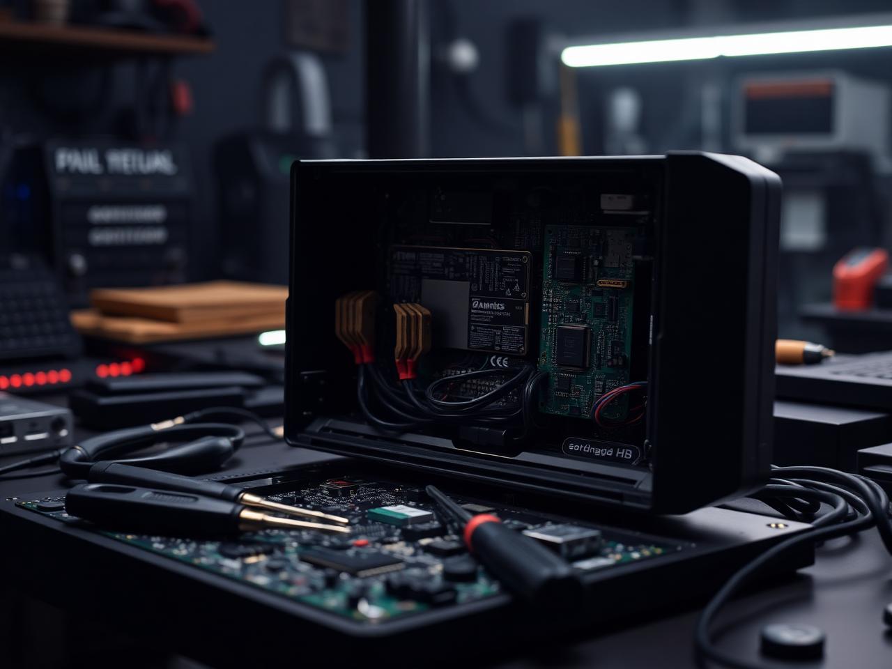 Videogame aberto em manutenção em laboratório profissional